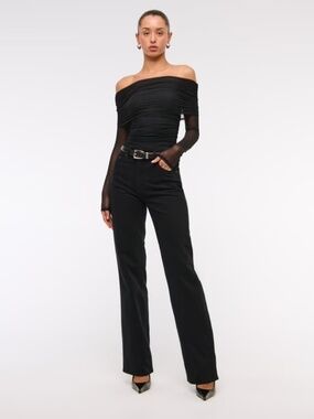 Long-Sleeve Mesh Foldover Bodysuit